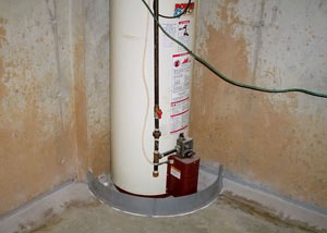 A water heater that's been protected by the FloodRing and a perimeter drain system.