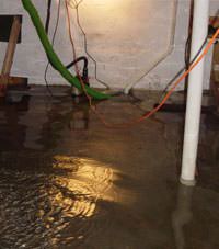 Several feet of floodwaters in a basement